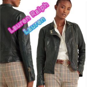 $495 LaurenRalphLauren Leather Pettie Moto Jacket
